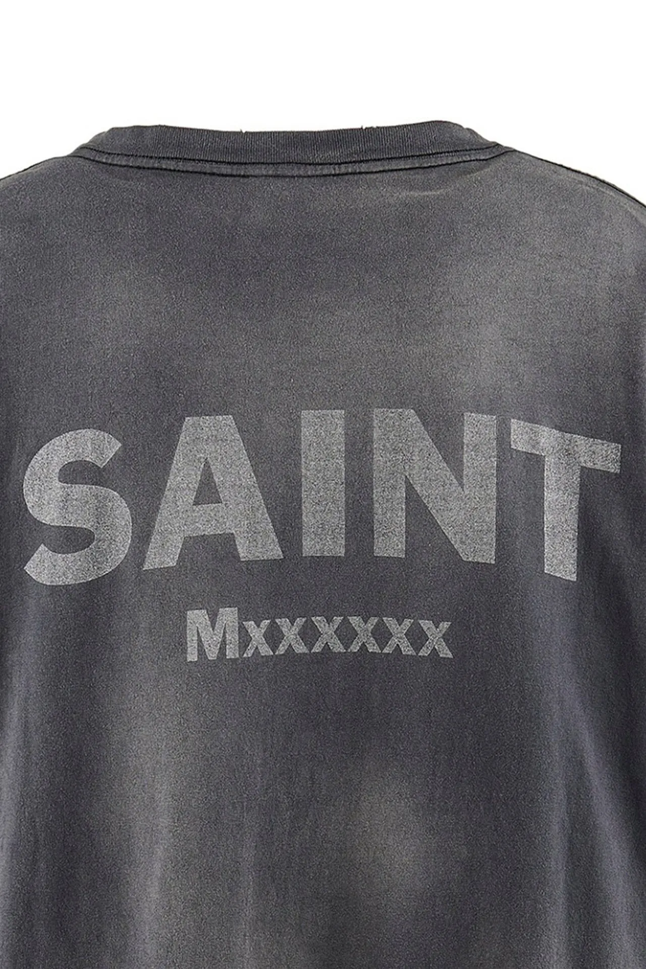 SAINT Mxxxxxx × EVANGELION NEON GNSIS TEE/BLK co-branded Neon Genesis Evangelion distressed short-sleeves, washed black S-XL, vintage NEW VINTAGE, top printing technology, garment dyeing, re-washed, distressed, correct co-branded main mark/washing mark